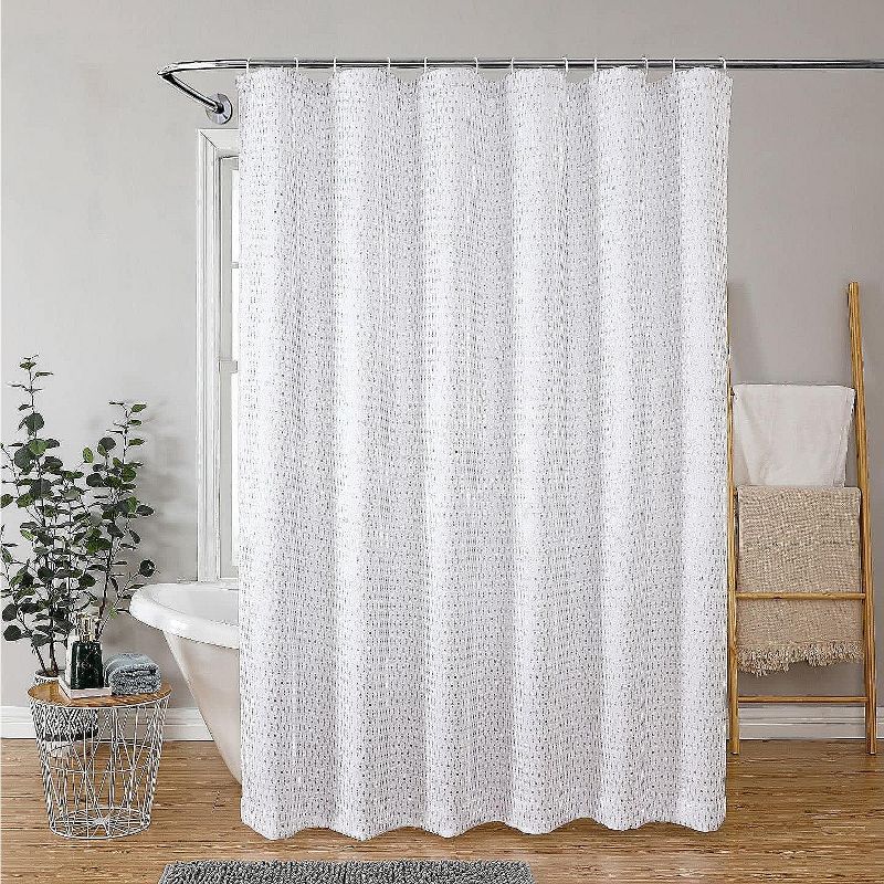 Kate Aurora Elegant "Raindrop" Silver Metallic Foil White Jacquard Fabric Shower Curtain - Standard Size, 2 of 8