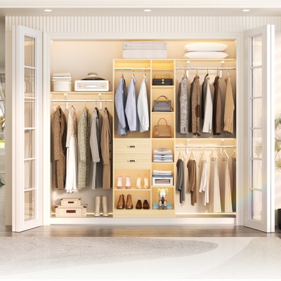 Aheaplus 96'' W Closet Organizer with 13 Shelves, DIY Closet System with Drawers and Hanging Rods