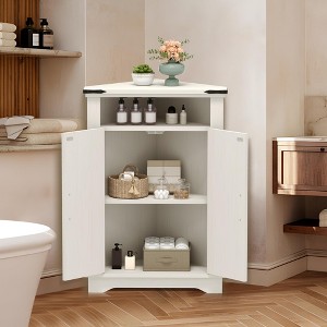 Farmhouse Corner Bathroom Cabinet with Barn Doors, Adjustable Shelf & Storage for Small Spaces - 1 of 4