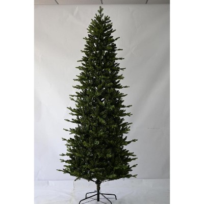 TackView 7.5Ft Pre-Lit Slim Christmas Tree, Pencil Xmas Tree with 350 Colorful Lights & 1573 PE Branch Tips, Artificial Tree with Foldable Stand