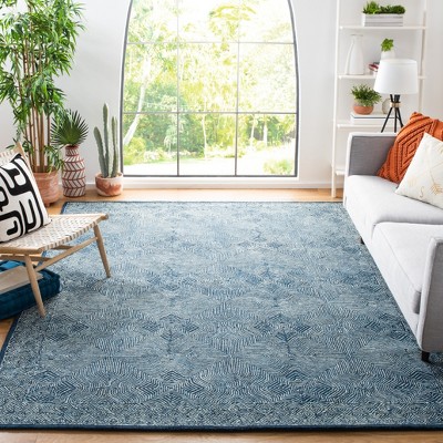 Handmade Blue Wool Tufted Rectangular Area Rug 5' x 8'