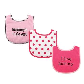 Luvable Friends Baby Girl Cotton Drooler Bibs with Fiber Filling 3pk, Pink Mommy, One Size