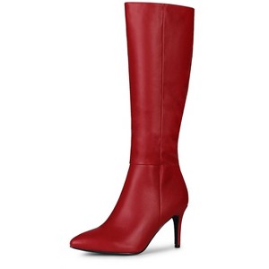 BLISSFUL STEP Women's Halloween Pointed Toe Side Zipper Stiletto Heel Knee High Sock Boots - 1 of 4