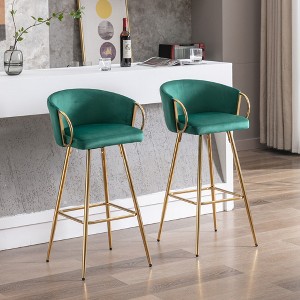 26" Velvet Bar Stools Set of 2 with Chrome Footrest and Metal Legs for Kitchen, Dining, or Bar - 1 of 4