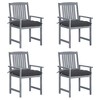 vidaXL Patio Chairs 4 Pcs Outdoor Set with Cushions Gray Solid Acacia Wood - Garden Chairs for Deck, Patio, Backyard - 2 of 4