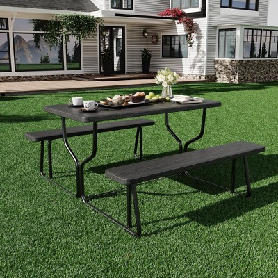 Outdoor Picnic Table with Benches, Portable Heavy Duty Wood-Like All Weather Picnic Table Set