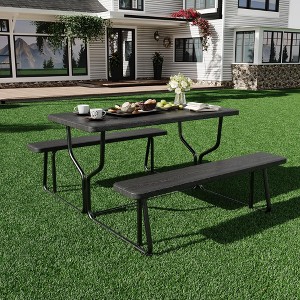 Outdoor Picnic Table with Benches, Portable Heavy Duty Wood-Like All Weather Picnic Table Set - 1 of 4
