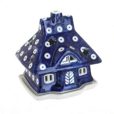 Blue Rose Polish Pottery Dots House Luminary