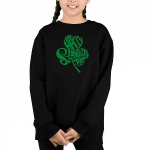 LA Pop Art St. Patrick'S Day Shamrock - Girl's Word Art Crewneck Sweatshirt - 1 of 3