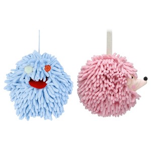 REGALWOVEN Fuzzy Cute Cartoon Decorative Hand Drying Hanging Ball Hand Towels 7" x 7" 2 Pcs - 1 of 4