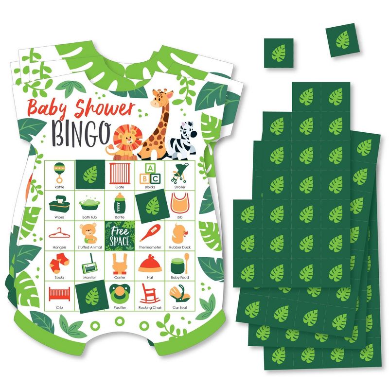 Big Dot of Happiness Jungle Party Animals - Picture Bingo Cards and Markers - Safari Zoo Animal Baby Shower Shaped Bingo Game - Set of 18, 1 of 6