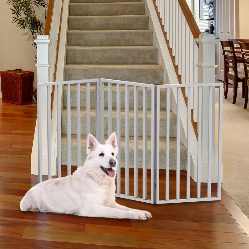 Indoor Pet Gate - 3-Panel Folding Dog Gate for Stairs or Doorways - 54x32-Inch Tall Freestanding Pet Fence for Cats and Dogs by PETMAKER (White), 1 of 8