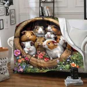 Lomsoe Christmas Tree Hole Guinea Pigs Print Flannel Blanket - All Seasons Soft and Warm Throw Blanket for Bed, Napping, Camping, Travel, Office - 1 of 4