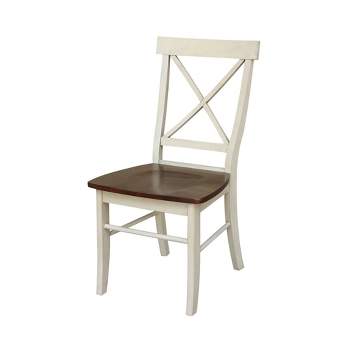 Set of 2 X Back Chairs with Solid Wood Seats Antiqued Almond/Espresso - International Concepts