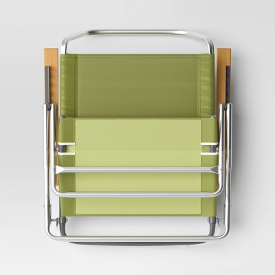 Recycled Fabric 5 Position Aluminum Outdoor Portable Beach Chair with Wood Arms Green - Threshold&#8482;_2