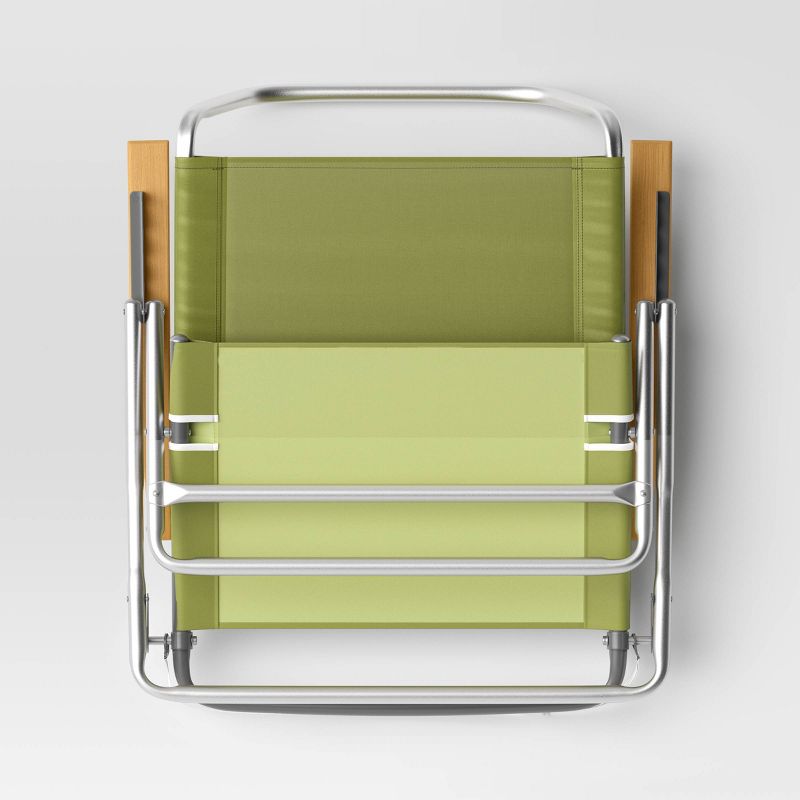 Recycled Fabric 5 Position Aluminum Outdoor Portable Beach Chair with Wood Arms Green - Threshold&#8482;, 6 of 8