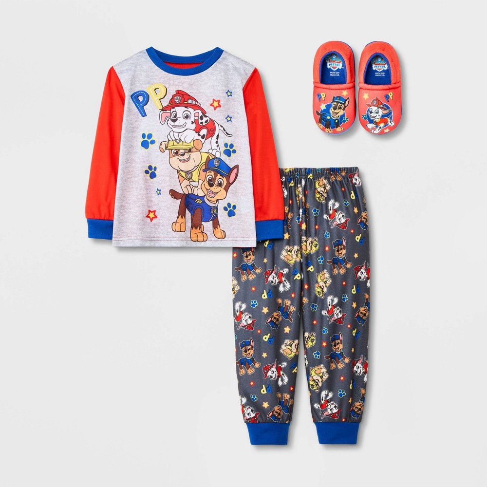 Toddler Boys' 2pc PAW Patrol Pajama Set with Slippers - Charcoal Gray 5T