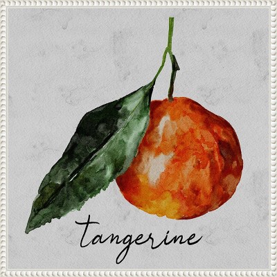 Summertime Citrus III Watercolor Tangerine Canvas Art with White Frame