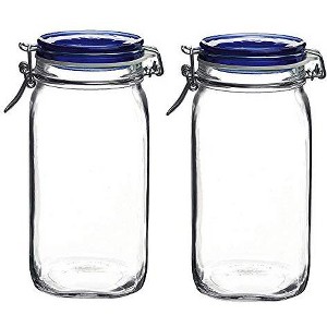 Bormioli Rocco Set OF 2 Bormioli Rocco Fido Square Jars With Blue Bail And Trigger Lids, 50.75oz - 1 of 4