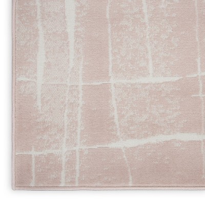 Abstract Pink Ivory Synthetic 2' x 6' Reversible Area Rug
