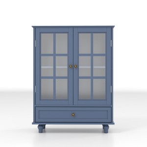 Gulches Vintage Blue Minimalist Buffet Cabinet - Double Glass Doors & Drawer, Wooden Sideboard for Living Room/Dining Room/Hallway - 1 of 4