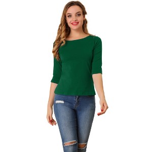 INSPIRE CHIC Women's Classic Solid Elbow Sleeves Round Neck Slim Fit T-Shirts - 1 of 4