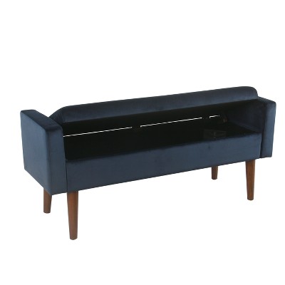 Fulton Mid-Century Modern Velvet Storage Bench in Dark Navy Blue