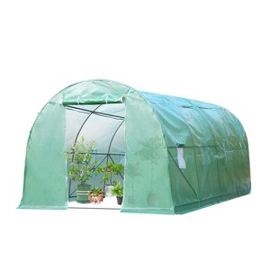 FDW Portable Greenhouse 6.5FT Height with Zipper Curtains PE Cover Steel Frame, Green - 1 of 4