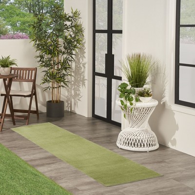 Green Power-Loomed Synthetic Runner Rug with Latex Backing