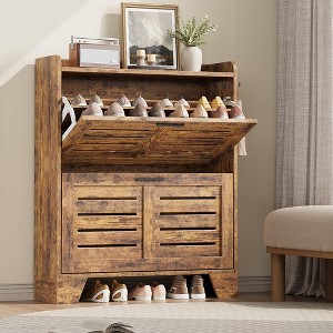 Shoe Storage Cabinet with 2 Flip Drawers, Narrow Shoe Cabinet for Entryway, Freestanding Hidden Slim Shoe Organizer Cabinet - 1 of 4