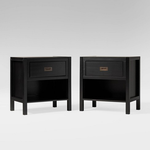 Set of 2 Single Drawer Modern Classic Bedside Table Nightstands Black - Saracina Home