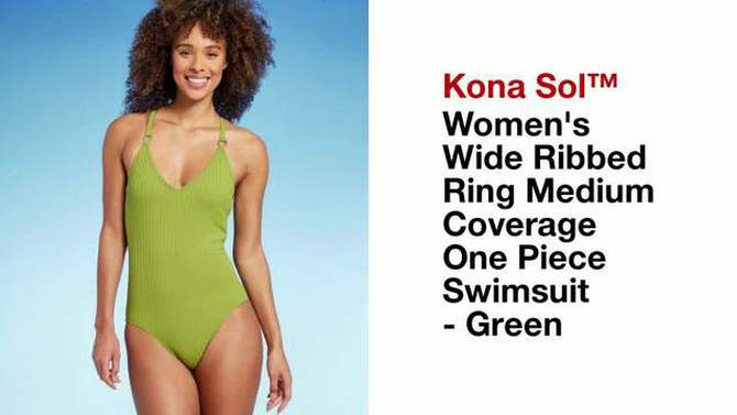 Women's Wide Ribbed Ring Medium Coverage One Piece Swimsuit - Kona Sol™ Green, 2 of 19, play video