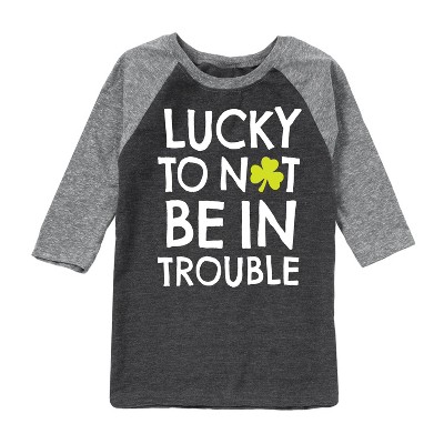 Boys' - Instant Message - St. Patrick's Day Lucky to Not Be In Trouble Raglan Graphic T-Shirt