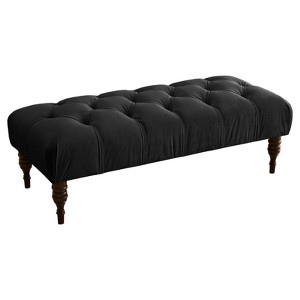 Edwardian Upholstered Tufted Bench - Black Velvet - Skyline Furniture