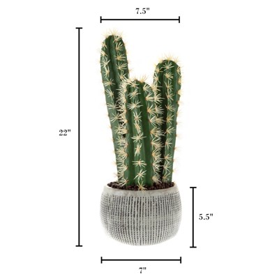 22-Inch Green Artificial Cactus in Gray Clay Pot