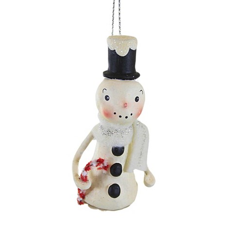 Bethany Lowe 2.75 In Little Snowman Ornament Candy Cane Top Hat Tree ...