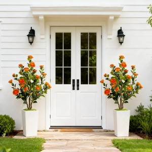 4FT Artificial Camellia Tree, Large Camellia Tree In White Pot, Blooming Florals Plant with Adjustable Twig Fake Potted Flowers Plant for Home Garden - 1 of 4