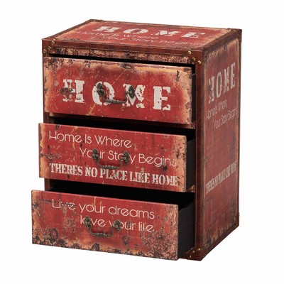 Baxton Studio Lorand Faux Leather and Wood 3 Drawer Storage Trunk Red