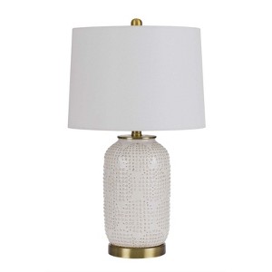 HomeRoots 24" Ivory Metal Table Lamp With White Drum Shade - 1 of 4