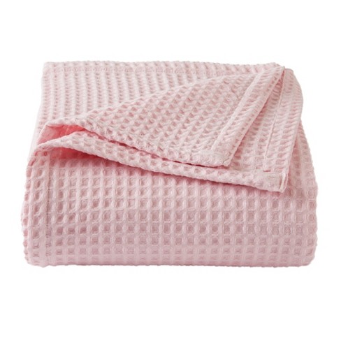 Market & Place 100% Cotton Waffle Weave Bed Blanket Full/Queen Blush Pink