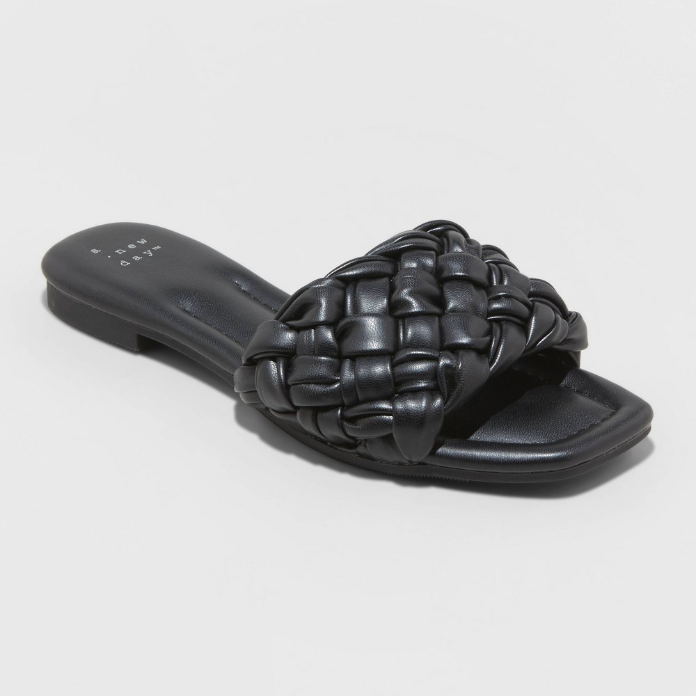 Women's Carissa Woven Slide Sandals - A New Day Black 7.5