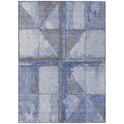 Denim Blue And Gray Geometric Washable Indoor Outdoor Area Rug