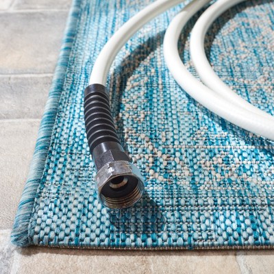 Aqua and Grey Flat Woven Synthetic Indoor/Outdoor Rug