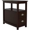 Wooden Narrow Side Table with 2 Drawers & Open Shelf, Freestanding Nightstand Sofa End Table for Small Spaces, Living Room, Bedroom, Brown - 3 of 4