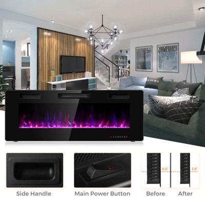 50" Black Wall Mounted Electric Fireplace with Remote Control