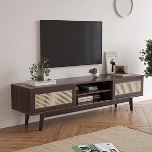 Wooakway Mid Century Modern 65" TV Stand with PE Rattan Doors Adjustable Shelf Entertainment Center for TVs up to 75" Living Room Apartment - 1 of 4