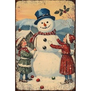 Lomsoe Christmas Snowman Kids Tin Sign For Entryway Wall Winter Front Door Decor Christmas Metal Sign Christmas Decor Christmas Gift 8x12Inch - 1 of 1