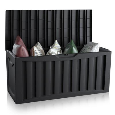 Tangkula 90 Gallon Resin Deck Box Lockable Outdoor Storage Container w/ Built-In Wheel