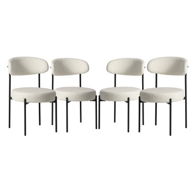 WestinTrends Alexandria Mid-Century Modern Upholstered Faux Shearling Round Dining Chairs