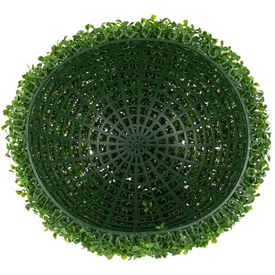 Two-Tone Green Plastic Boxwood Topiary, 13.7" Tabletop